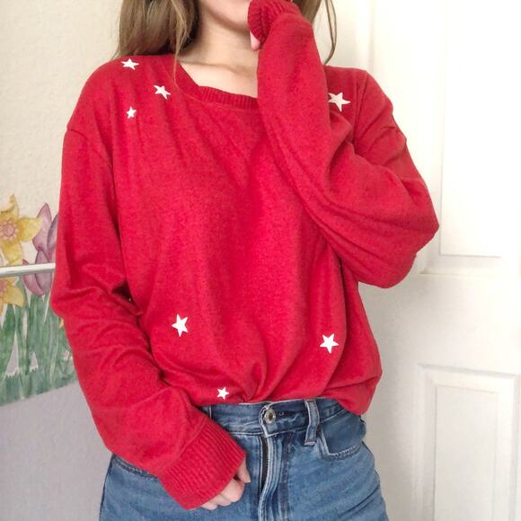 Abercrombie & Fitch red star patriotic knit cozy sweater large - Picture 1 of 4